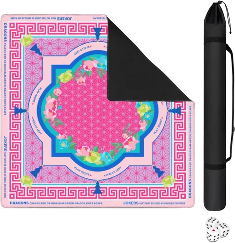 Miniatura 9 de Mahjong Mat con bolsa de transporte negra, 31.5 x 31.5 pulgadas, antideslizante, reducción de ruido, alfombrilla de juego para Mahjong, póker, Rosa