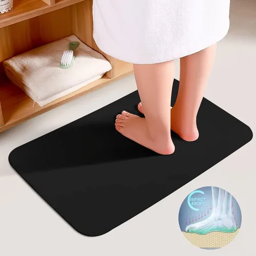Miniatura 4 de Juego de 3 alfombras de baño modernas en blanco y negro, antideslizante en forma de U y tapa de inodoro