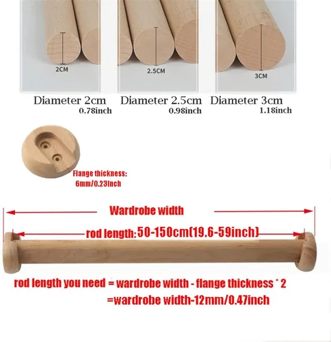 Miniatura 7 de 1 barra redonda de madera para colgar ropa, barra de armario de alta calidad, barra cruzada para ropa, barra cruzada para ropa, barra de madera