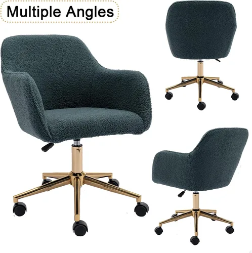 Miniatura 6 de SSLine Silla de escritorio de piel sintética, moderna y bonita, silla de oficina, cómoda silla giratoria de tela de peluche, silla de escritorio