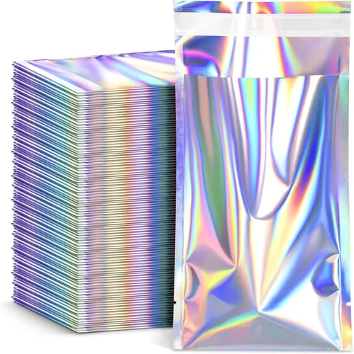 FUNFERY Paquete de 100 sobres de polietileno holográficos autoadhesivos de 4x6 pulgadas, pequeños sobres de envío, sobres, pequeñas bolsas lindas