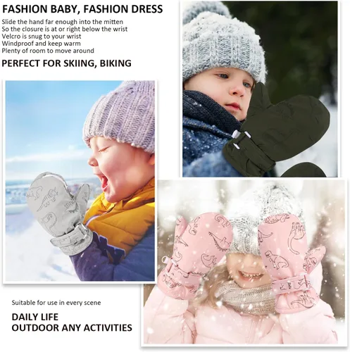 Miniatura 9 de Manoplas con forro polar para bebés, niños y niñas, guantes de invierno para niños pequeños, paquete de 2 pares