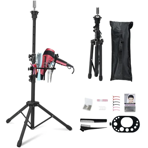 Klvied Trípode para peluca para práctica de trenzado y peinado de peluca, soporte de cabeza de maniquí ajustable de 25 a 53.5 pulgadas con bandeja