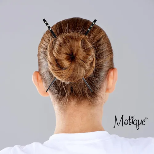 Miniatura 2 de Juego de 2 palillos de pelo con 3 diamantes - Negro