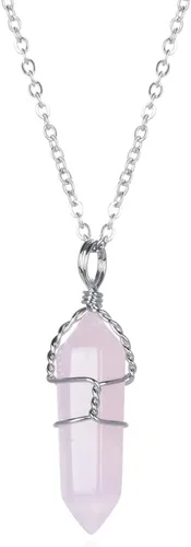 Miniatura 3 de 1 collar con colgante de piedras preciosas naturales curativas de cuarzo de cristal reiki chakras, piedras preciosas de 18 pulgadas, joyería