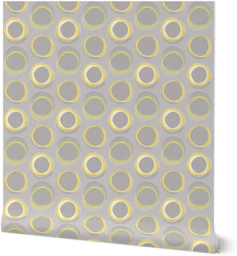 Spoonflower Despegar y pegar papel pintado muestra - Solar amarillo mediados de siglo gris Mod círculos abstractos modernos encargo removible papel
