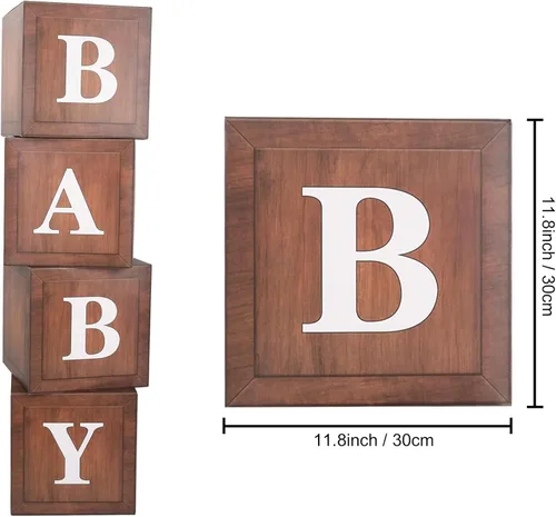 Miniatura 3 de BabyWood Cajas de grano marrón – Juego de regalo para bebé de 4 piezas con letras, tema de oso de peluche, decoración de fiesta de revelación