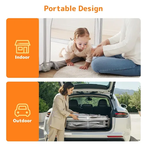 Miniatura 12 de Corralito plegable para bebés con alfombra, corralito de 71 x 59 pulgadas para bebés y niños pequeños, corral de juegos plegable grande, patio