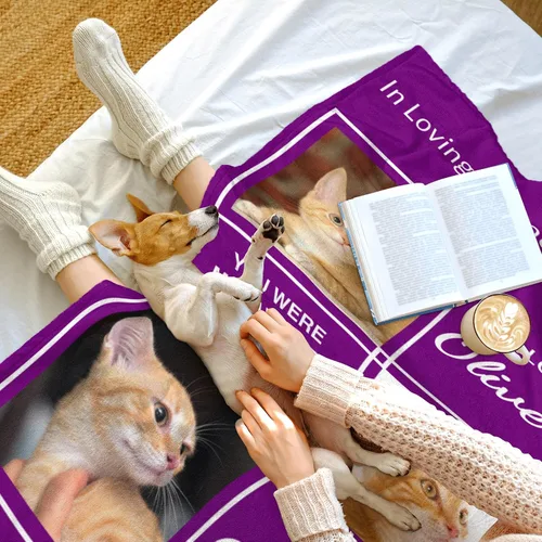 Miniatura 5 de Regalos conmemorativos para mascotas para gatos, manta personalizada para mascotas con imagen, manta de fotos personalizada en memoria de gato