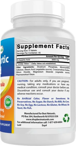 Miniatura 6 de Best Naturals Ácido aspártico D (DAA) 3000 mg por porción, sin OMG y sin gluten, 180 tabletas