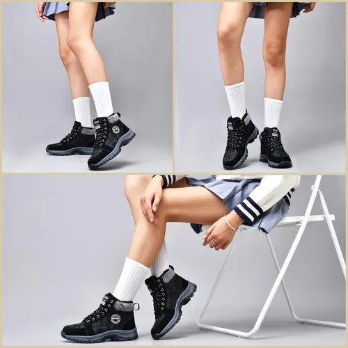 Miniatura 7 de Qiucdzi Botas de nieve de invierno para hombre, con forro de piel cálida, antideslizantes, para exteriores, zapatos de trekking antideslizantes