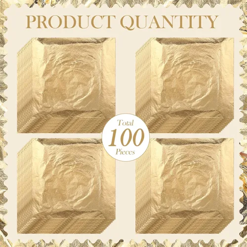 Miniatura 2 de 100 hojas imitación láminas de oro para decoración, arte, manualidades, tamaño 5.5 x 5.5 pulgadas, de Bememo