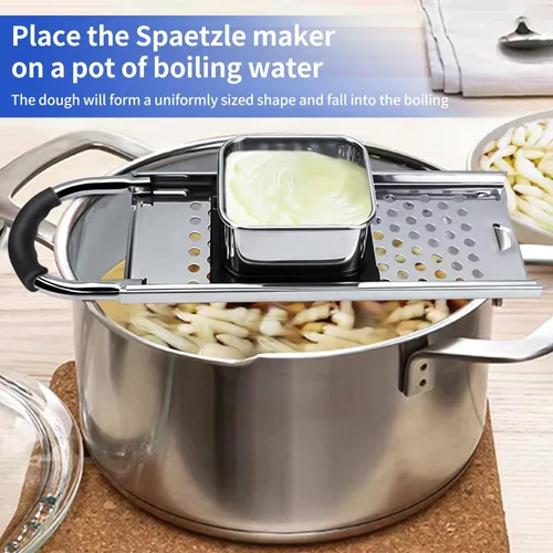 Miniatura 6 de Spaetzle Maker de acero inoxidable de grado premium ensanchado mango de plástico hecho en casa bola de masa de fideos de huevo tamaño perfecto