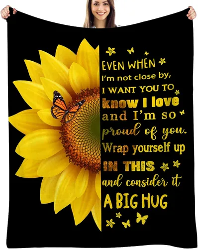 Miniatura 12 de Manta de girasol para mujer, regalo de cumpleaños para amigos, manta amarilla mariposa de 60 x 80 pulgadas, decoración Girasol: ella es el sol