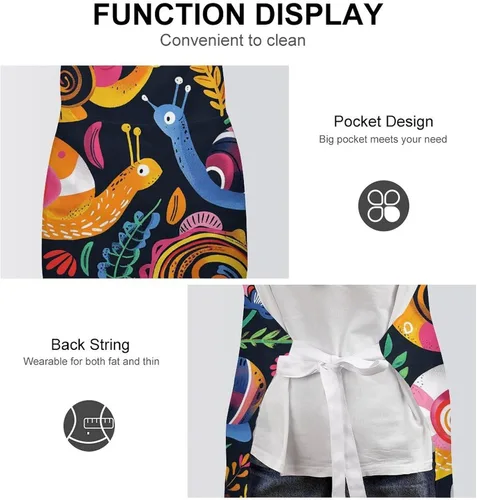 Miniatura 6 de MUSM Apron for Adults - 27.6 X 31.5 Inch, Heavy-Duty Polyester Aprons with Two Large Pockets, Waterproof Snail And Flower Kitchen Apron for Cooking