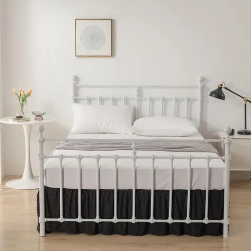 Miniatura 6 de Falda de cama de lunares copetudos, falda de cama con volantes tamaño King con esquinas divididas, faldas de cama con volantes de 14 pulgadas