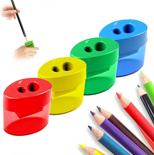 Miniatura 10 de Sacapuntas con tapa, sacapuntas de mano de doble agujero, sacapuntas portátil para niños, adultos, estudiantes, clase escolar, oficina en casa