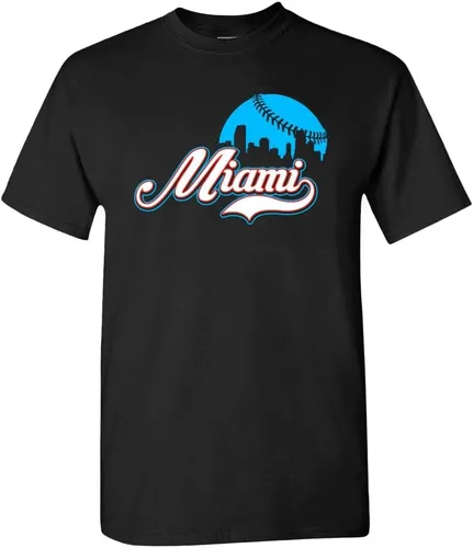 Xtreme Apparrel Cityscape Skyline - Camiseta para hombre para fanáticos del béisbol Miami - Camisa negra