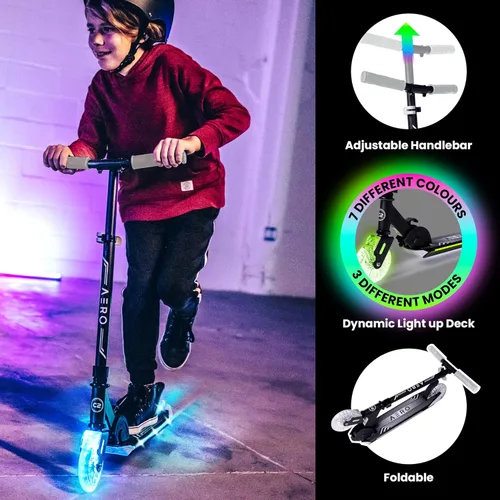 Miniatura 3 de Patinete Aero para niños de 5 a 8 años, luces dinámicas, freno de mano y absorción de golpes, scooter de 2 ruedas para niños y niñas, plegable