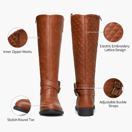 Miniatura 4 de Vepose - Botas de equitación 49 para mujer, botas altas hasta la rodilla, botas de pantorrilla con hebilla