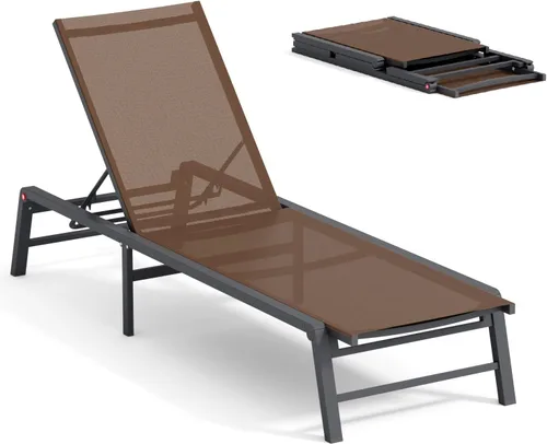 Miniatura 14 de Tumbona de aluminio para exteriores, silla plegable para patio, 2 juegos, sin montaje, sillas de piscina con 5 respaldos ajustables, sillas de salón