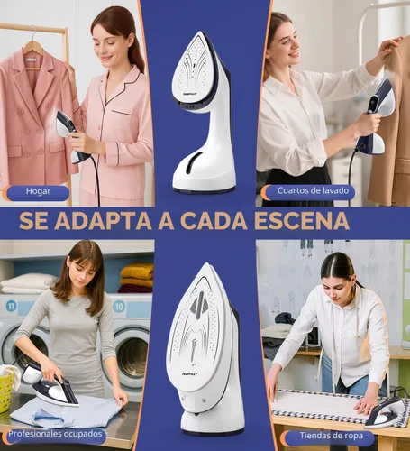 Miniatura 9 de Vaporizador para ropa, vaporizador y plancha 2 en 1 de 1600 W con placa de cerámica grande, potente vapor turbo, control inteligente de temperatura