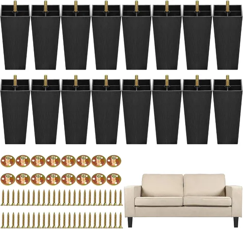 Miniatura 13 de TURSTIN Paquete de 8 patas cuadradas de plástico para sofá de 2 pulgadas, patas cuadradas para sofás, sillas, color negro