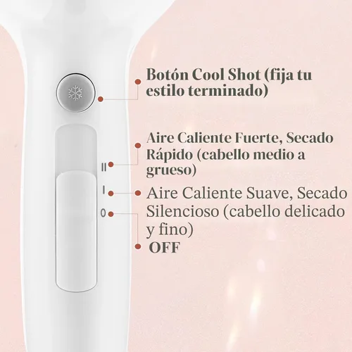 Miniatura 5 de Secador de pelo compacto 1875W con difusor y concentrador, color blanco Tamaño compacto con difusor para realzar rizos u ondas naturales.