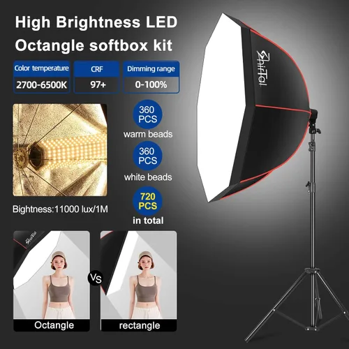 Miniatura 2 de Kit de iluminación Softbox, kit de iluminación para fotografía de 37 pulgadas con 110 W, 2700-6500 K, 11000 Lux, lámpara prismática LED regulable