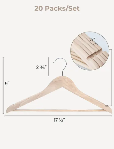 Miniatura 2 de StorageWorks Perchas de madera para camisas, chaquetas, pantalones, trajes, suéteres, madera de loto Beige natural