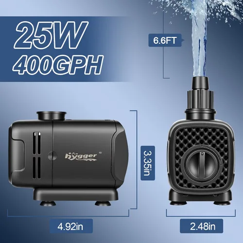 Miniatura 2 de hygger Bomba sumergible 2 en 1 400 GPH de 25 W, bomba de agua de fuente de succión lateral e inferior con elevación de 6.6 pies, cambio de agua