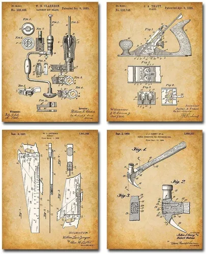 Lone Star Art Herramientas de carpintería originales de patentes – Juego de cuatro fotos (8 x 10) sin marco, es un gran regalo por menos de $20 para