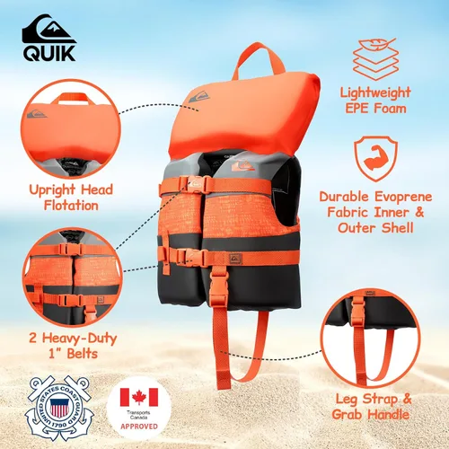 Miniatura 3 de QUIKSILVER Chaleco salvavidas para niños pequeños de menos de 33 libras, aprobado por USCG Tipo III PFD, chaleco salvavidas ligero con hebillas