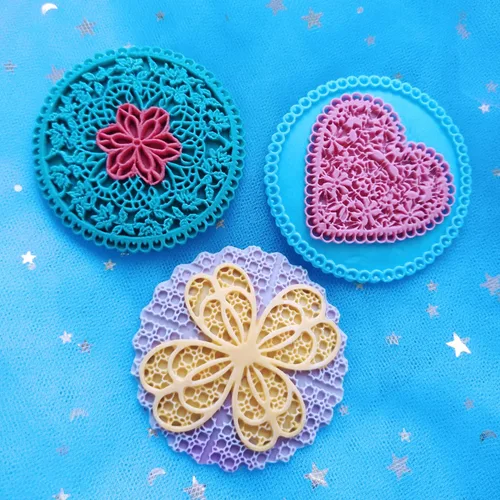 Miniatura 7 de Juego de 3 piezas de moldes de encaje de azúcar de impresión de fondant molde de boda de encaje de impresión de silicona molde de impresión