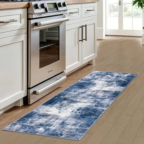 Miniatura 1043 de IOHOUZE Alfombra abstracta lavable de 3 x 12 pies para pasillos, antideslizante para cocina, camino de entrada de lana sintética para interiores