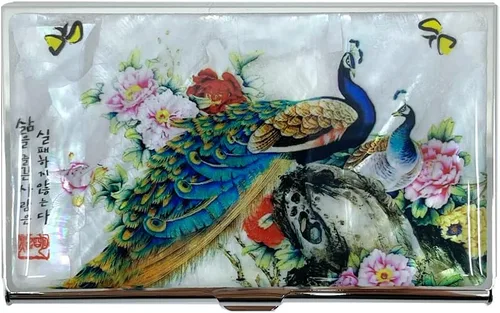 Miniatura 15 de Tarjetero de madreperla para tarjetas de presentación, cédula de identidad, tarjetas de crédito, tarjetero de viaje de metal de acero inoxidable