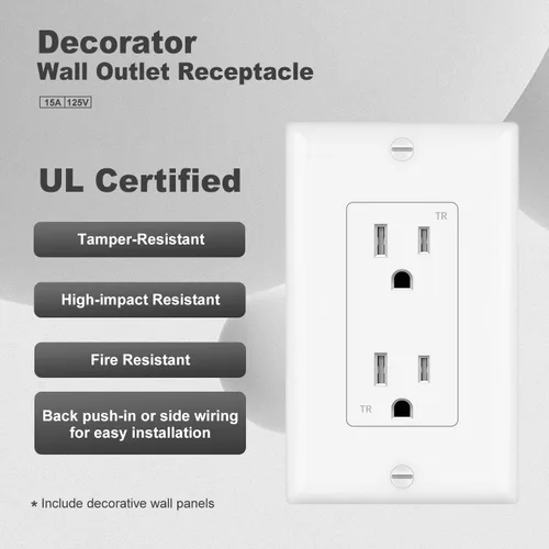 Miniatura 2 de Micmi Toma de corriente decorativa de 15 A, resistente a manipulaciones, toma de corriente eléctrica decorativa, 15 amperios, 125 voltios, conexión