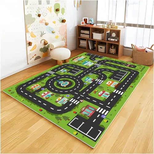 Miniatura 12 de Alfombra Analógica ABC para Niños, Alfombra de Juego para Cuarto de Juegos, Alfombra de Juego de Autos, Alfombra de Carreteras de Vida Urbana