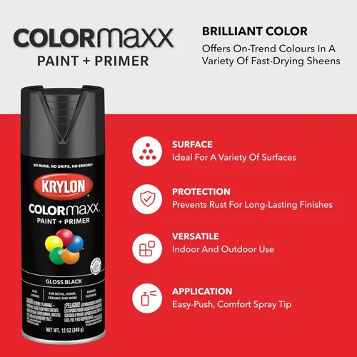 Miniatura 7 de Krylon K05599007 COLORmaxx Pintura en aerosol y base para uso en interiores y exteriores, color gris brillante para maquinaria, 12 onzas