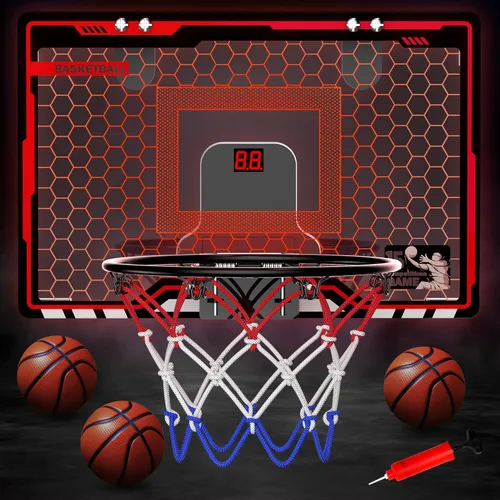 Miniatura 2 de HopeRock Indoor Basketball Hoop for Kids, Over The Door Mini Basketball Hoops, with LED Light, Scoreboard, Birthday Toys Gifts for 5 6 7 8 9 10 11