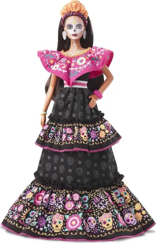 Barbie Muñeca Día De Los Muertos 2021 (11.5 pulgadas) con vestido bordado tradicional, corona de flores y pintura facial de calavera, regalo para
