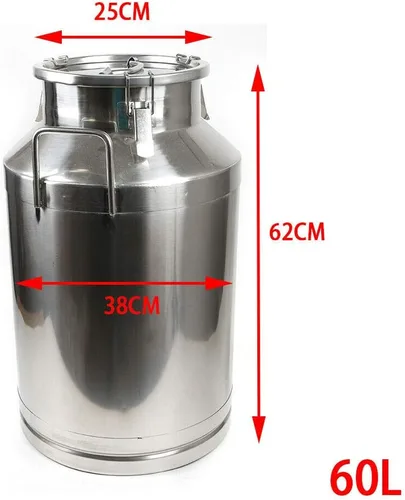 Miniatura 2 de Cubo de leche de acero inoxidable de 60 litros, 15.85 galones, cubo de vino, jarra de leche con tapa sellada, resistente