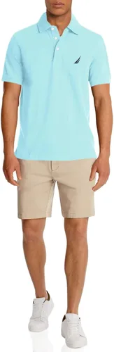 Nautica - Camiseta de algodón elástico tipo Polo de manga corta y color liso para hombre