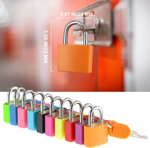 Miniatura 2 de 10 cerraduras para maleta de 1.25 pulgadas con llaves, candado multicolor con llave, candado de metal pequeño para equipaje, candados con llave