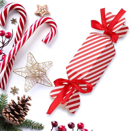 Miniatura 4 de DARENYI 50 cajas de dulces de Navidad, cajas vacías para dulces con cinta roja pequeñas cajas de dulces para dulces, chocolate, cajas de regalo