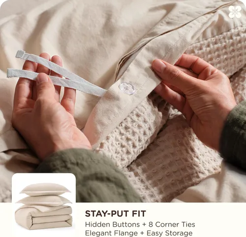 Miniatura 5 de Bedsure Funda de edredón de algodón tamaño King – 100% algodón tejido gofre, funda de edredón beige tamaño King, GentleSoft™ y juego de ropa de cama