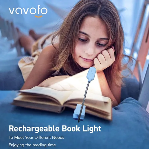 Miniatura 2 de VAVOFO - Luz de lectura recargable para libros para leer en la cama para niños, 7 luces LED de lectura con 9 niveles de luz blanca cálida y fría