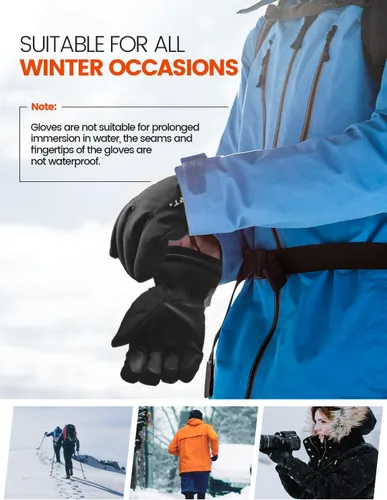 Miniatura 6 de Guantes de invierno impermeables y resistentes al viento para mujeres y hombres, guantes de clima frío con dedos para pantalla táctil, guantes