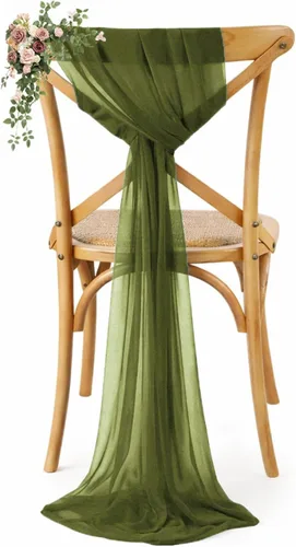 Miniatura 25 de VDS Paquete de 25, Rojo Manzana, Lazos de Gasa para Sillas con Bordado de Chiffon, Funda para Silla con Moño en la Parte Posterior, Ideal