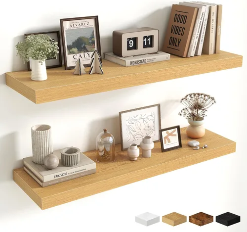 Miniatura 19 de Estantes flotantes de 48 pulgadas para pared, estante de chimenea de 10 pulgadas de profundidad, estantes flotantes de madera para pared, estantes